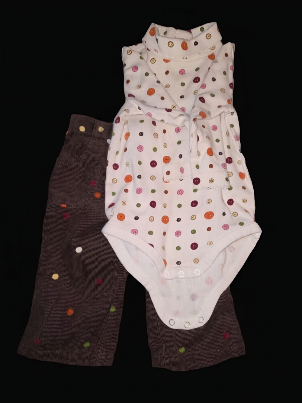 Y2K Gymboree Pink Polka Dot Bodysuit with Brown Corduroy Pants